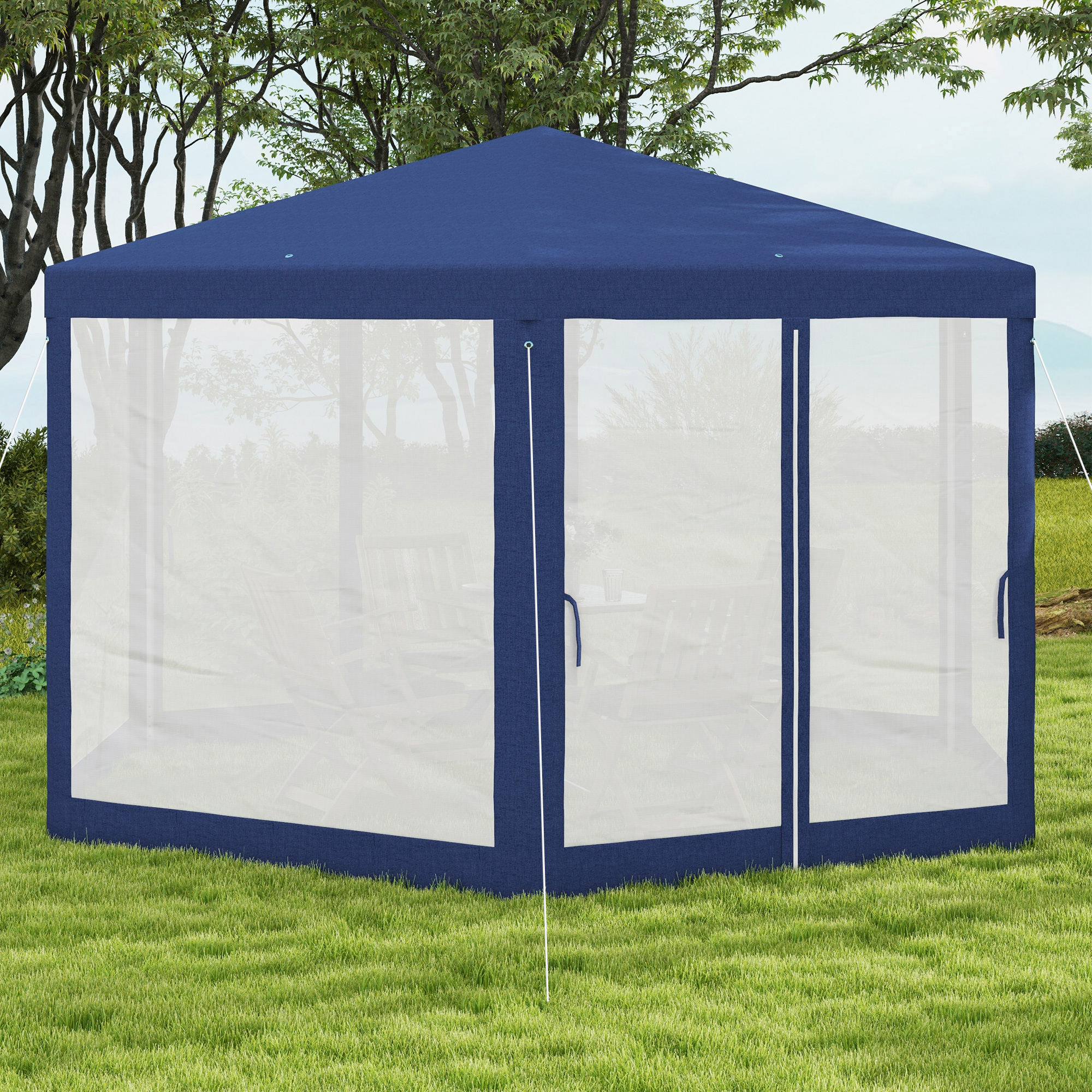 Tuinpaviljoen, 6-hoekig, Muskietennetten, Metalen Frame, 3,94x3,412x2,5m, Blauw