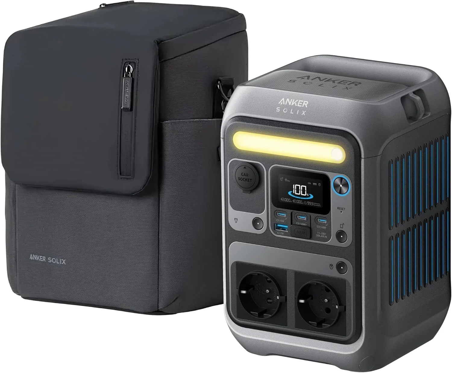 Anker Powerstation, 288 Wh, 300 W, 600 W, 140 W, Grau/Schwarz, Solargenerator, SOLIX C300 LiFePO4 Akku, ( Spitze) Solargenerator mit Schutztasche