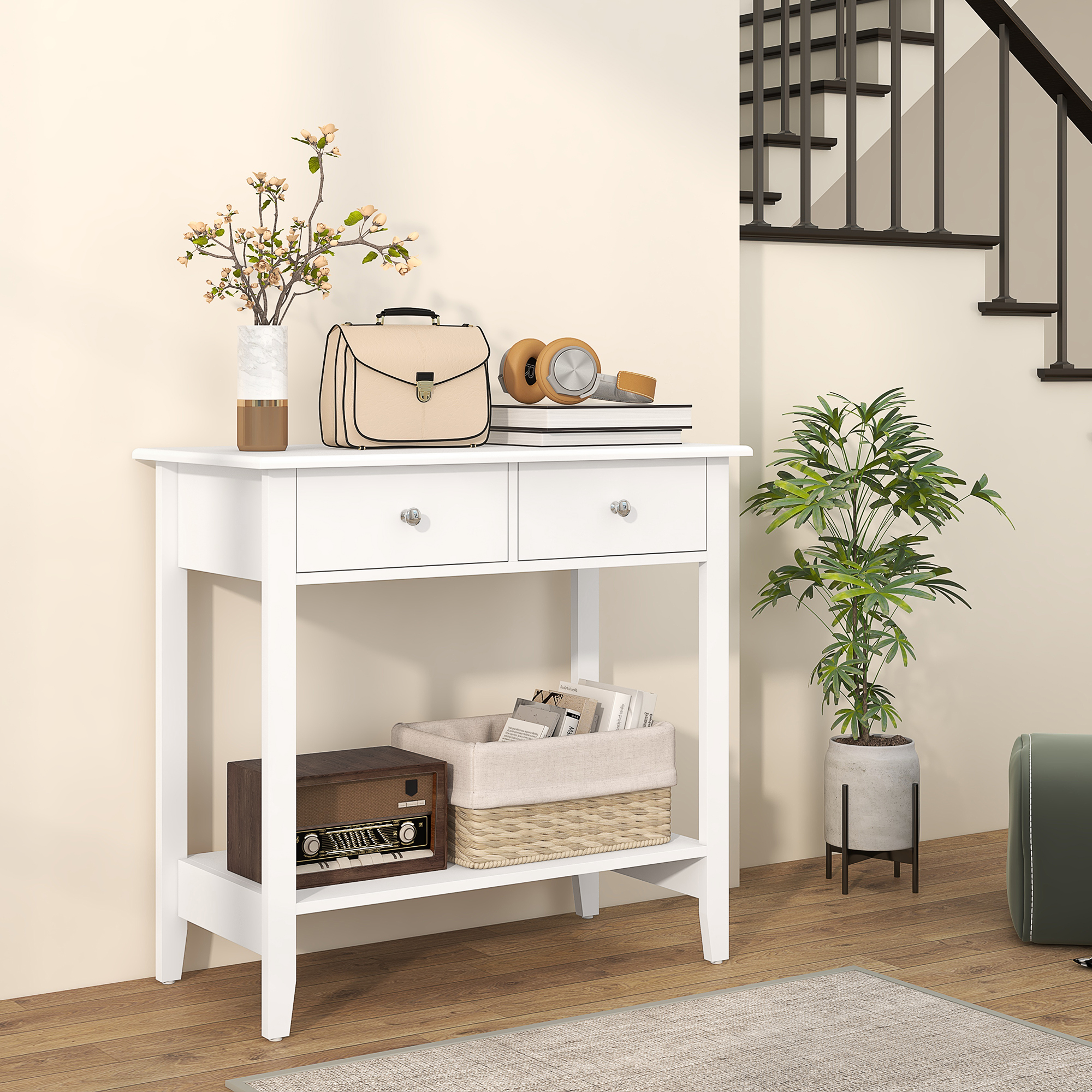 HOMCOM Konsolentisch, Sideboard, 2 Schubladen, untere Ablage, 80x40x75 cm, Weiß
