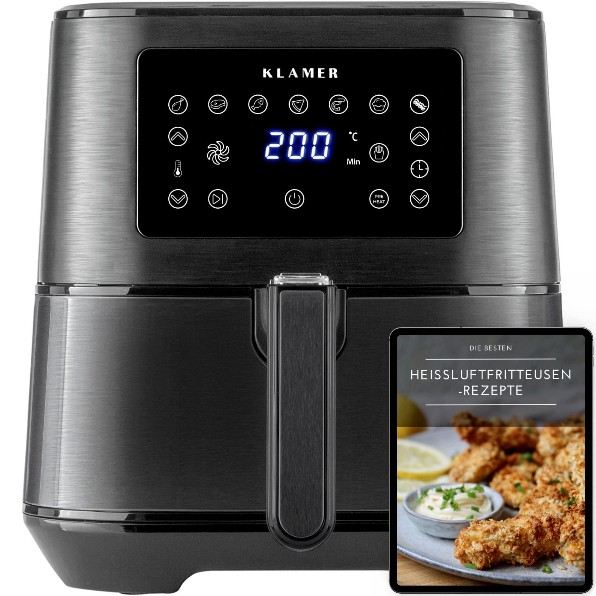 Heißluftfritteuse XL 5,5l, Multifunktionale Heissluftfritteuse, ölfreie Fritteuse, 1700W Airfryer