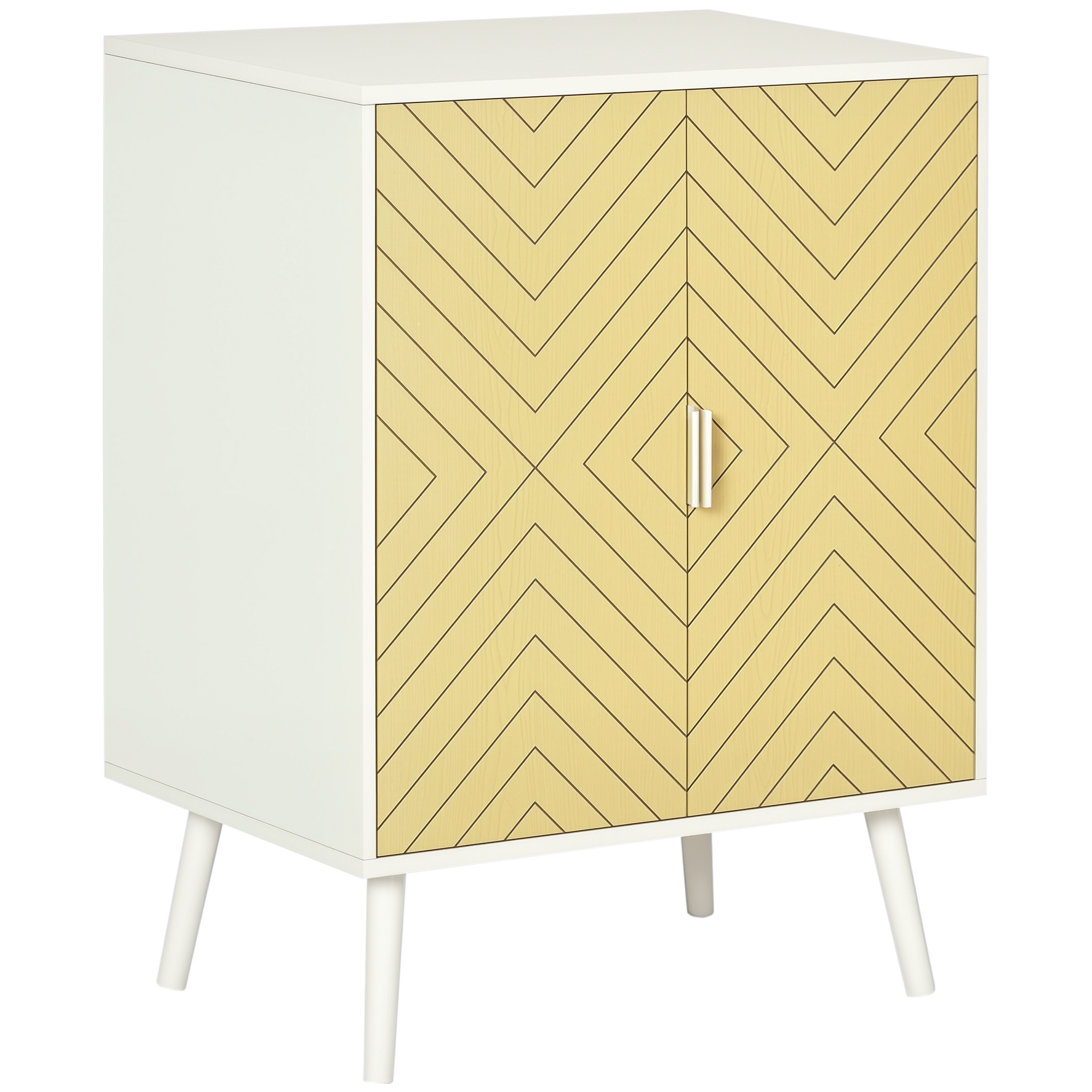 HOMCOM Sideboard Kommode Beistellschrank mit 2 Einlegeboden Lagerschrank Aufbewahrungsschrank Küchenschrank Nachtschrank verstellbar modern Weiß+Natur 60 x 40 x 80 cm