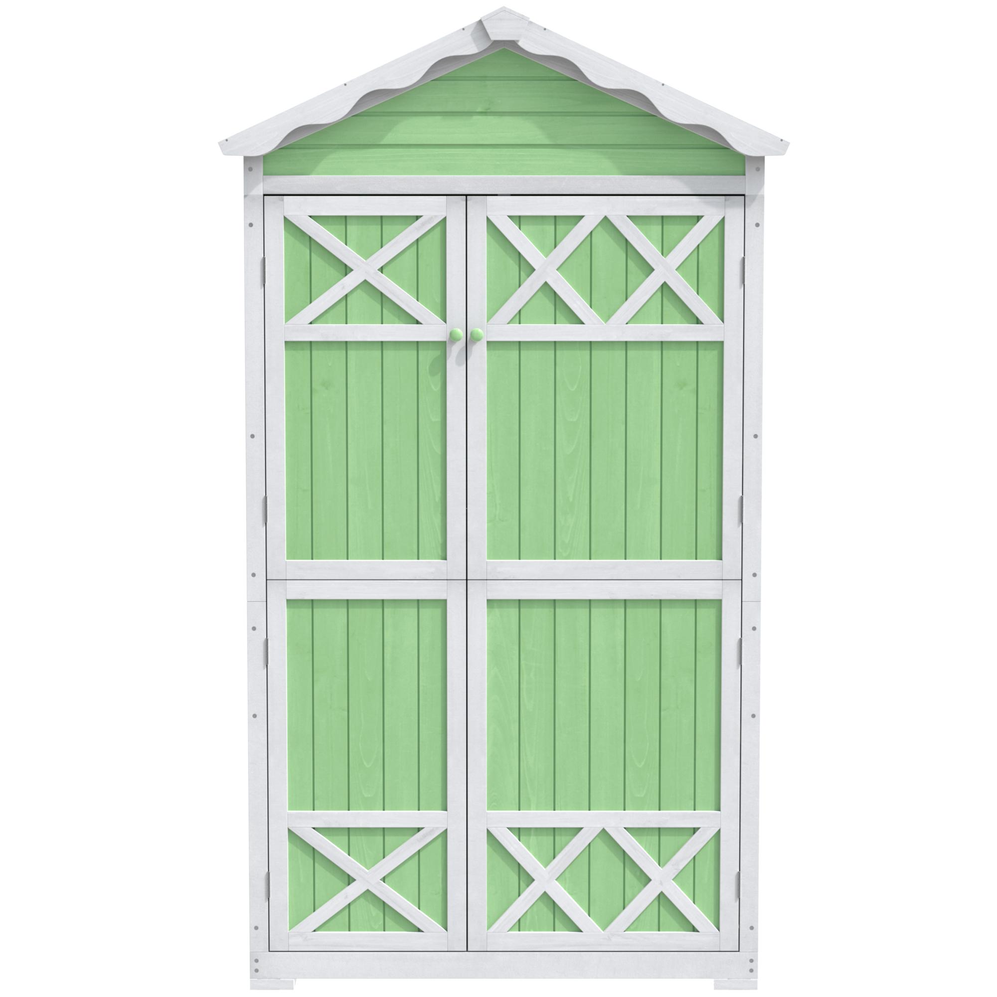 Gartenschrank 93x45x179 cm, Metallischer Design mit stabilen X-Verstärkungen für Garten Geräteschuppen, Outdoor Schuppen, Grün