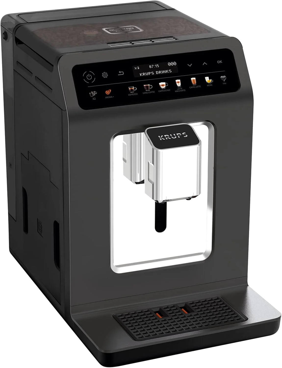Krups Evidence One Kaffeevollautomat mit Milchschlauch, 12 Getränke, 2-Tassen-Funktion, Farbdisplay, Kaffeemaschine, TÜV-Siegel, Schwarz, EA895N10, Meteor Graphit