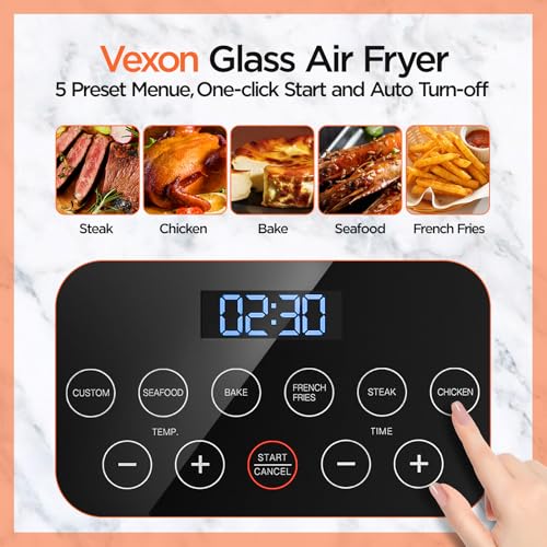 Vexon 4.5QT Glass Air Fryer,Clear Viewing Window,Easy to Clean Basket,Multiple Cooking Modes,User Friendly Digital Controls (BLACK) : Home & Kitchen