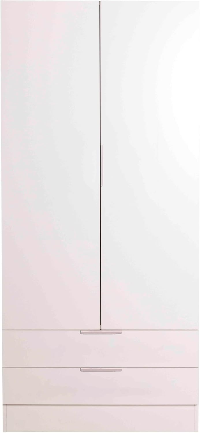 Composad | ESPRESSO Line Wardrobe with 2 Doors and 2 Drawers, Storage Cabinet, Space-Saving, for Bedroom, Laundry Room, 81.7 x 184.5 x 46 cm, White, Made in Italy