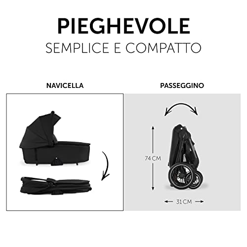 hauck Passeggino 2in1 Walk N Care Air Set   Culla Neonato con Ruote ad Aria, Seduta Reversibile e Reclinabile   Altezza Regolabile   Fino a 25kg   Nero : Prima infanzia