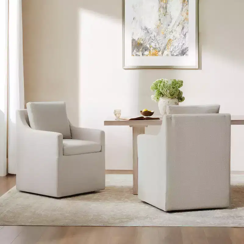Modern Upholstered Dining Arm Chair with Hidden Casters & Under-Seat Storage
