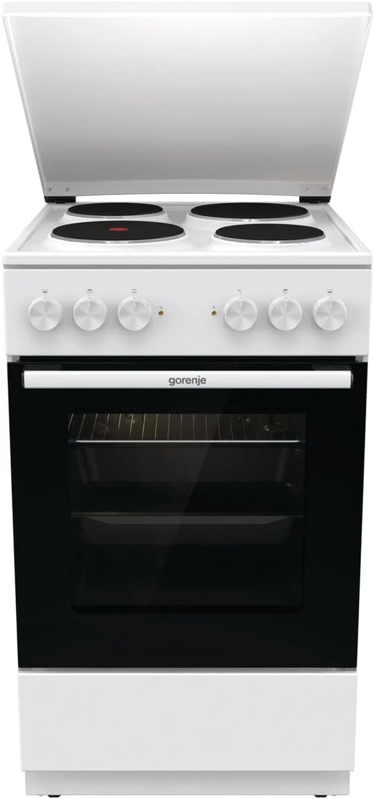 Gorenje Elektroherd, 74 Liter, Weiß/Schwarz, GE5A23WH Standherd, PerfectGrill, Pizza Mode 300°C, AquaClean, Made in Europe