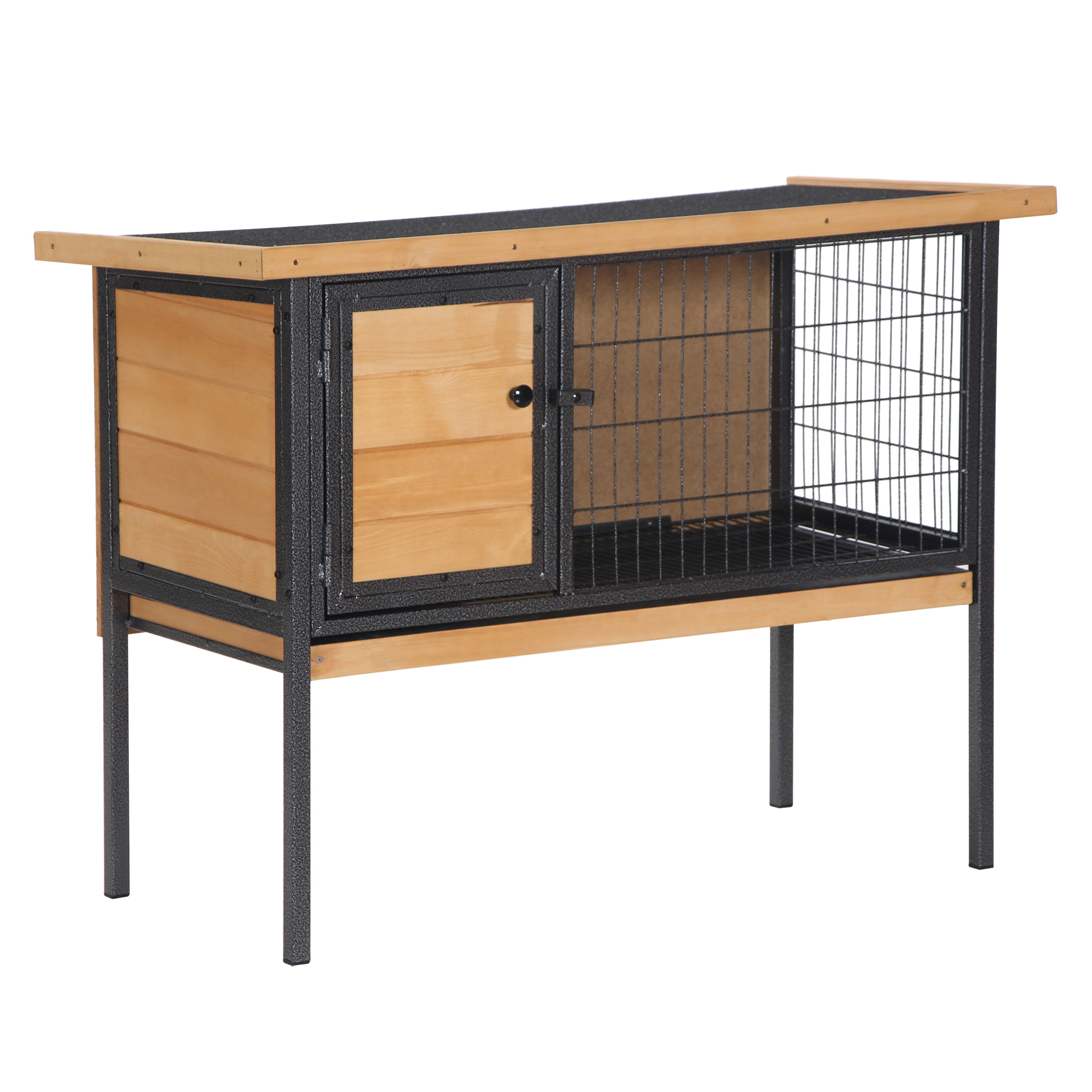 PawHut Hasenstall aus Holz auf Beinen, Nagetierkäfig, Meerschweinchen mit offenem Dach - Abmessungen 91,5L x 45B x 70H cm