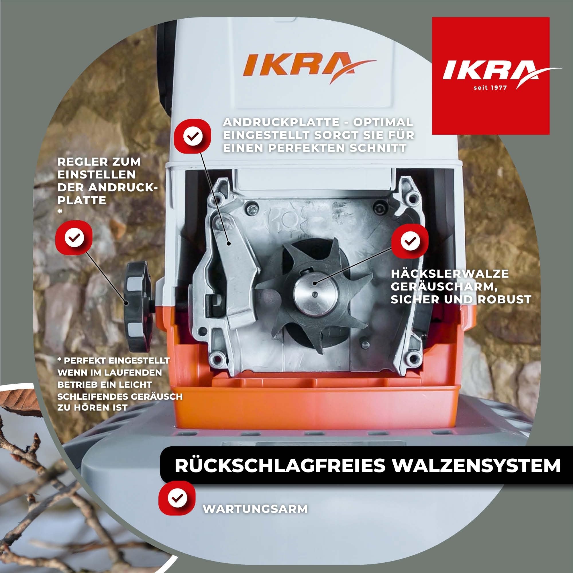 Elektro Gartenhäcksler Walzenhäcksler ILH 3200A mit 3200 Watt und Aststärke bis 44 mm, inkl. 60-Liter-Fangbox und Stopfer