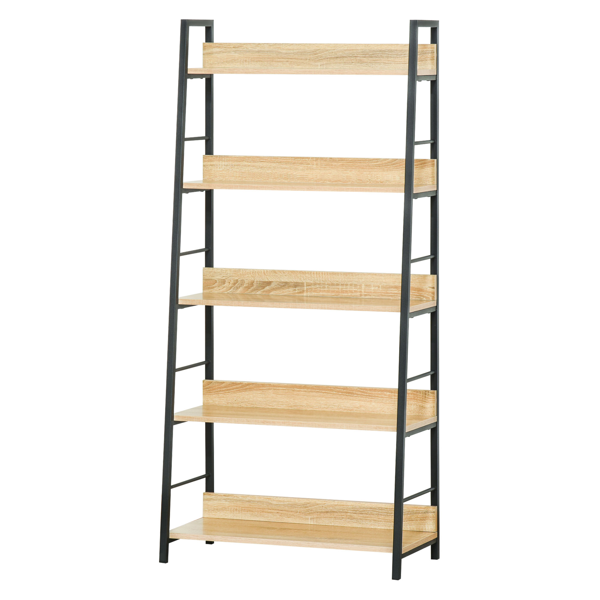 HOMCOM Geneigtes industrielles Bücherregal mit 5 Ebenen 70L x 35B x 150H cm Farbe Hell Eiche Schwarz