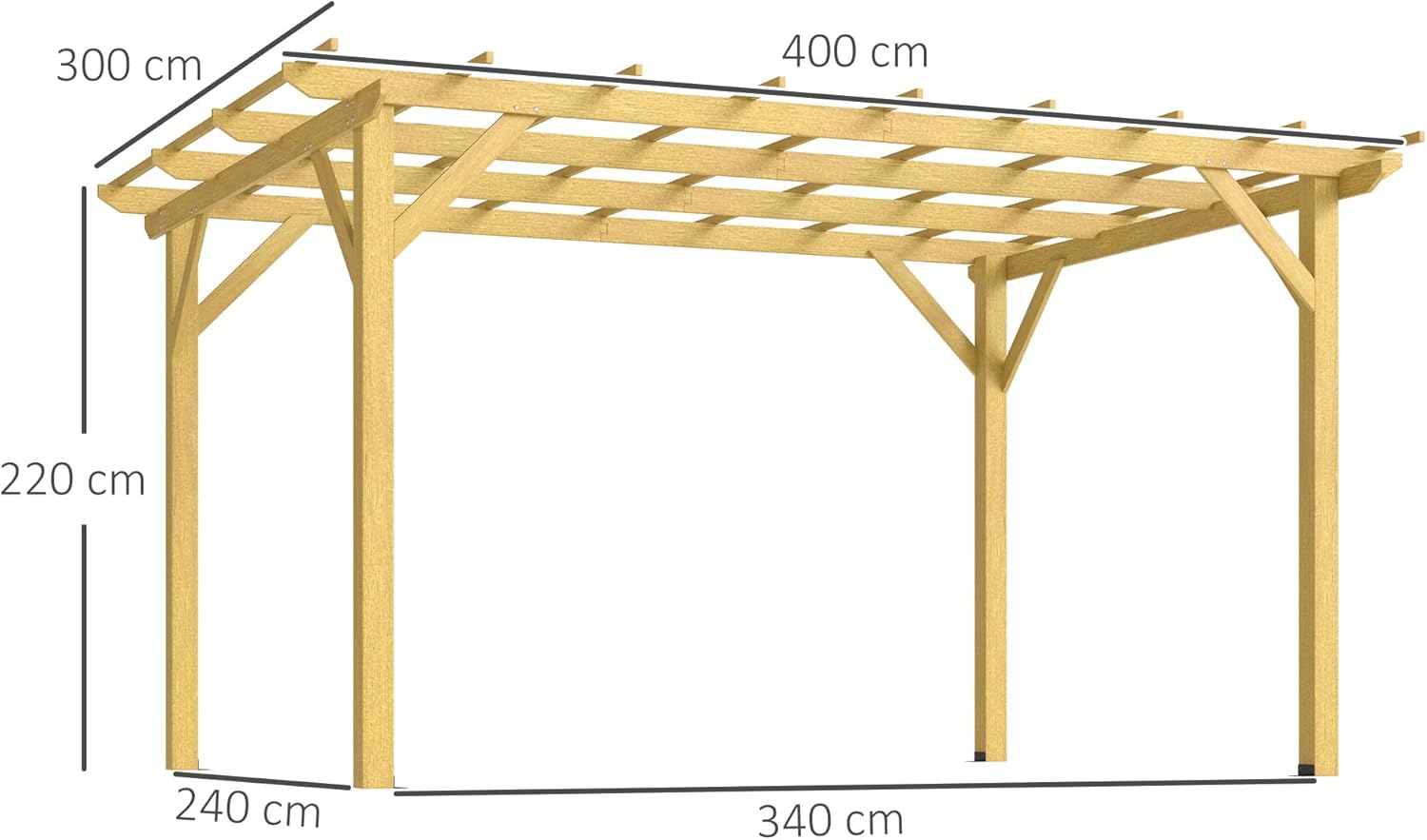 Outsunny Pergola Garten im Freien 3 x 4 m versenkbare Schiebepergola, Holzpergola, Gartenlaube für Kletterreben, Blumen, Rosen, Pergola für Terrasse, Patio, Naturholz