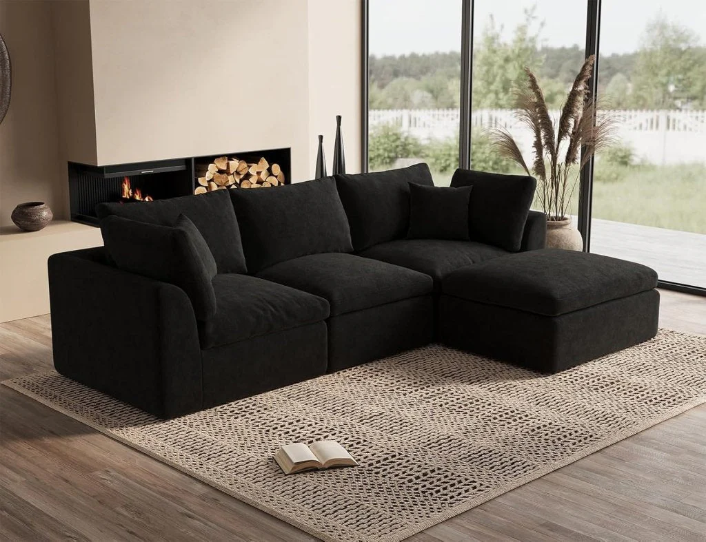 110 inch cloud sectional sofa for living room, convertible L-shaped sofa 3 seater sectional sofa