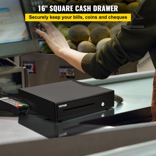 VEVOR Kassenschublade Kassenlade 16 Zoll quadratische Geldschublade 3 Entriegelungswege RJ11/RJ12 Anschluss 5 Geldscheinfächer & 6 Münzfächer Lebensmittelgeschäft Bank Büro Café Supermärkt Bar