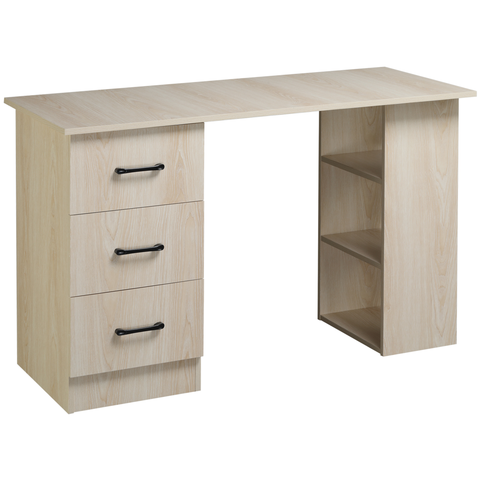 HOMCOM Schreibtisch Computertisch Bürotisch Arbeitstisch Regal mit 3 Schubladen Regale Natur 120 x 49 x 72 cm
