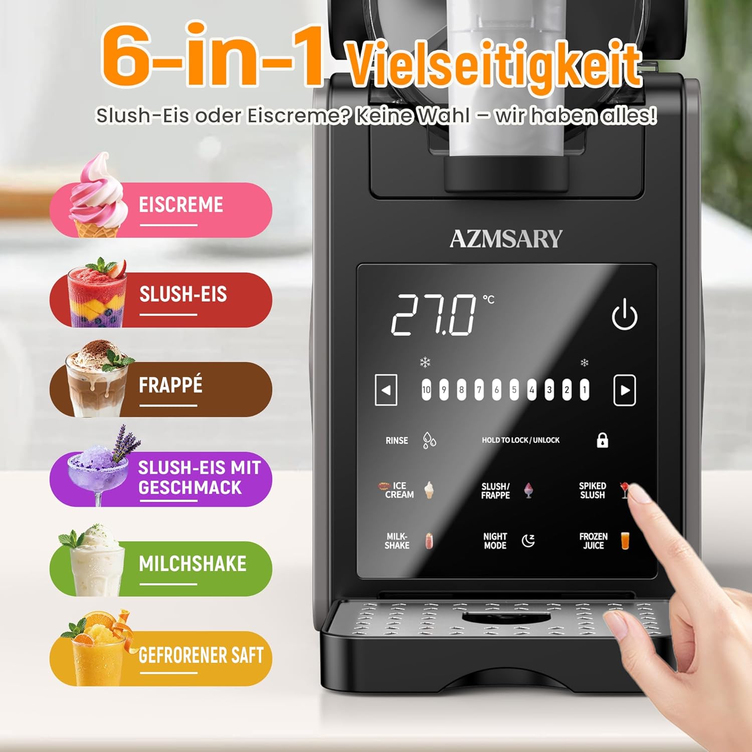 Slush Maschine – 2,5 L Eismaschine & Slushie Maschine für Zuhause, mit LED-Display, 6 voreingestellten Programmen für Eiscreme, Frappés, Milchshakes, automatischer Reinigung (Black) (Black)