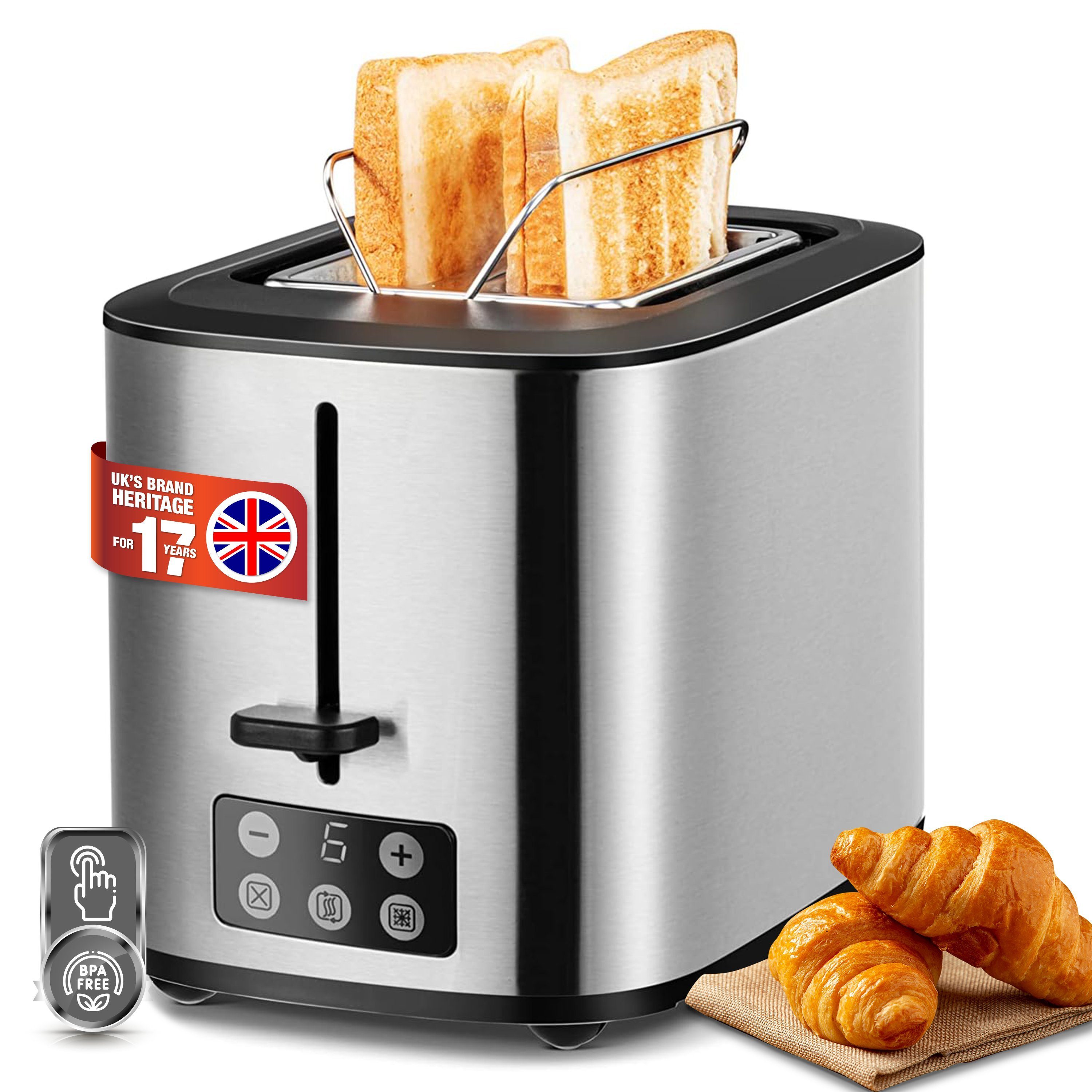 Toaster 6 Bräunungsstufen, Krümelschublade, integrierter Brötchenaufsatz