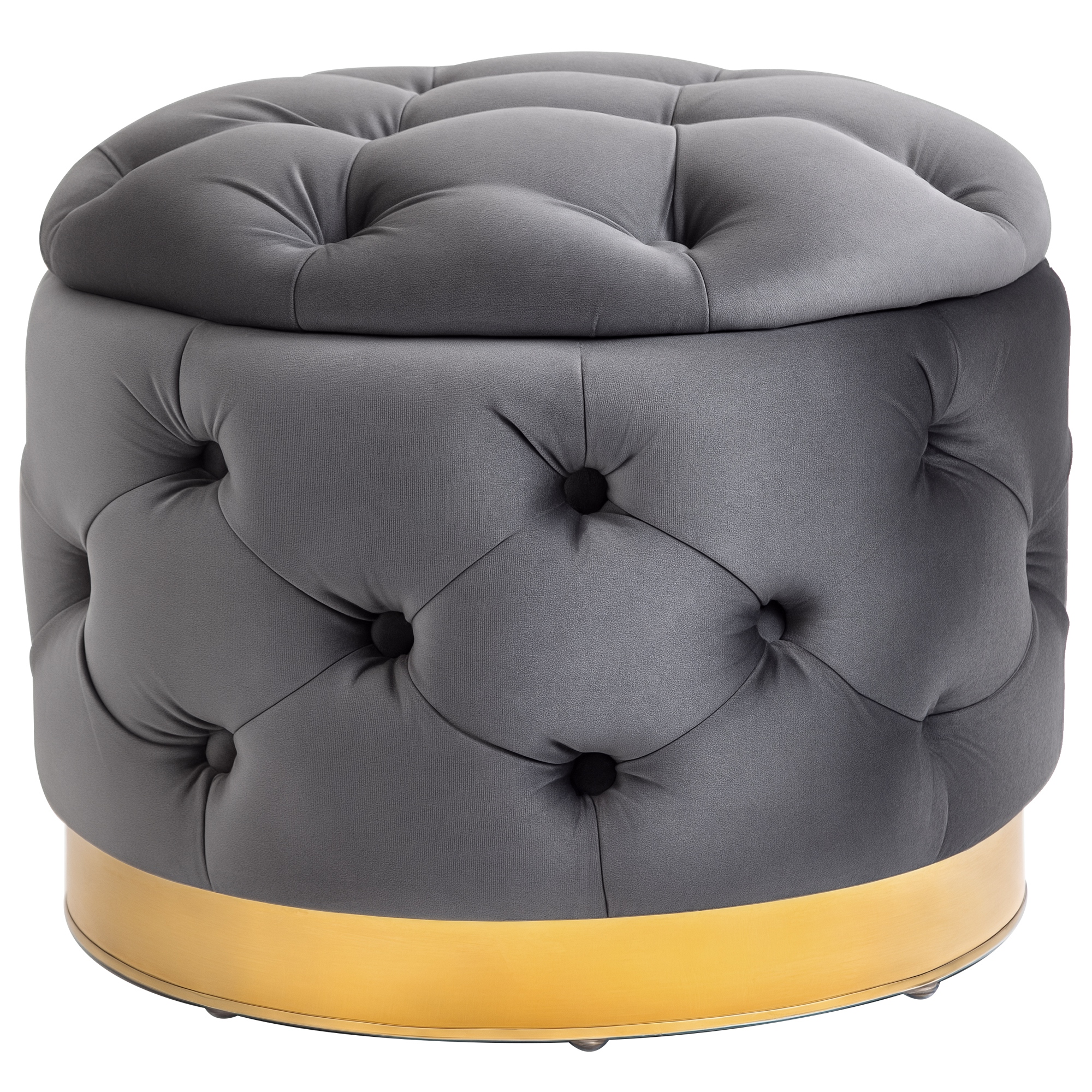 HOMCOM Vintage Hocker, Sitzhocker Truhenbank Fußbank Fußhocker mit Stauraum, Polsterhocker, Metall, Schaumstoff, Kohlegrau, 55 x 55 x 42 cm