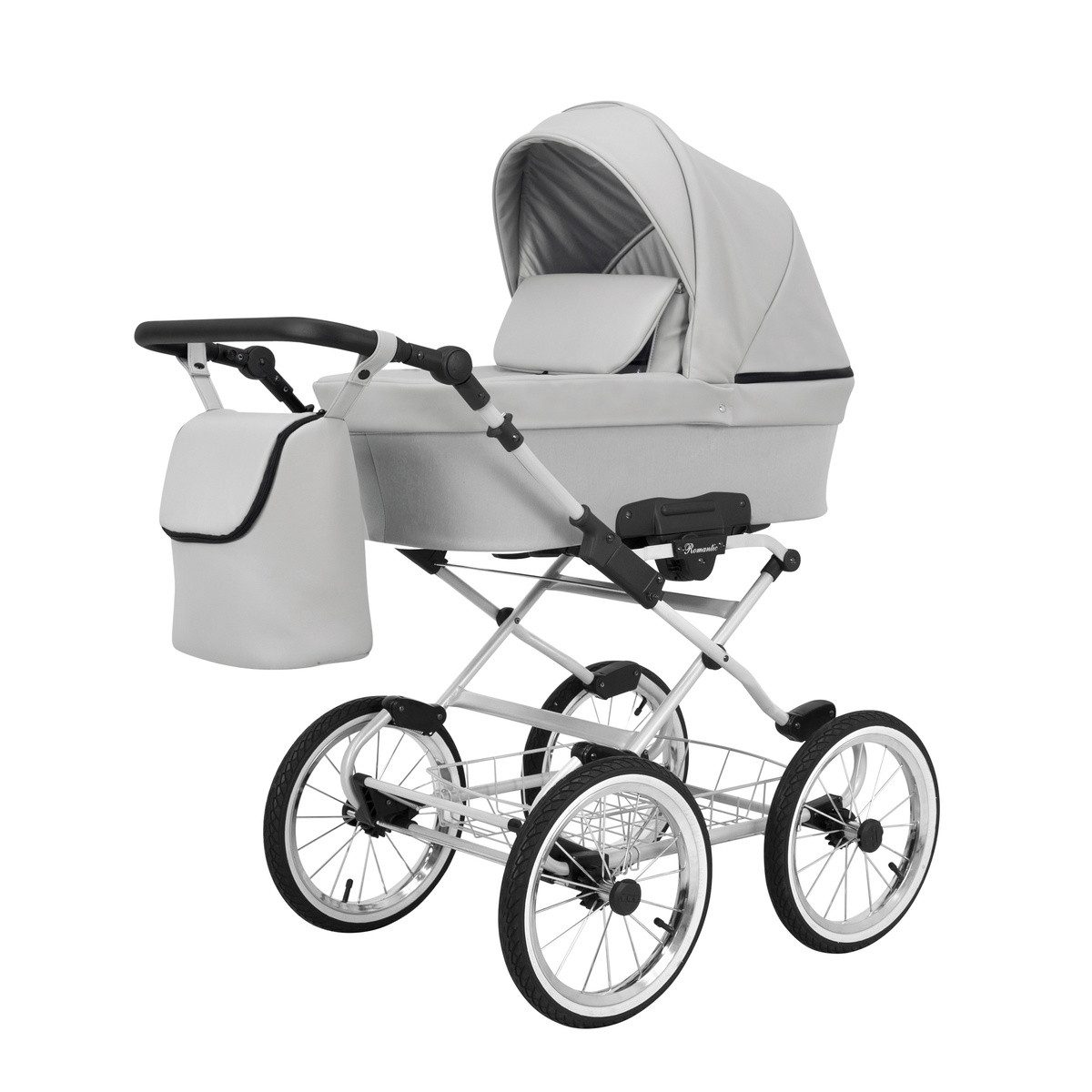 Kombi-Kinderwagen Romantic 2 in1 Öko-Leder Kinderwagen mit AIR WHEEELS und grauem Rahmen