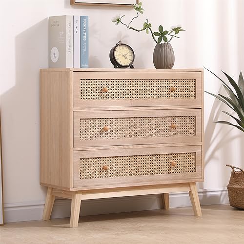 Cassettiera rustica in legno naturale con 3 grandi cassetti per camera da letto, finitura nera : Amazon.it: Casa e cucina