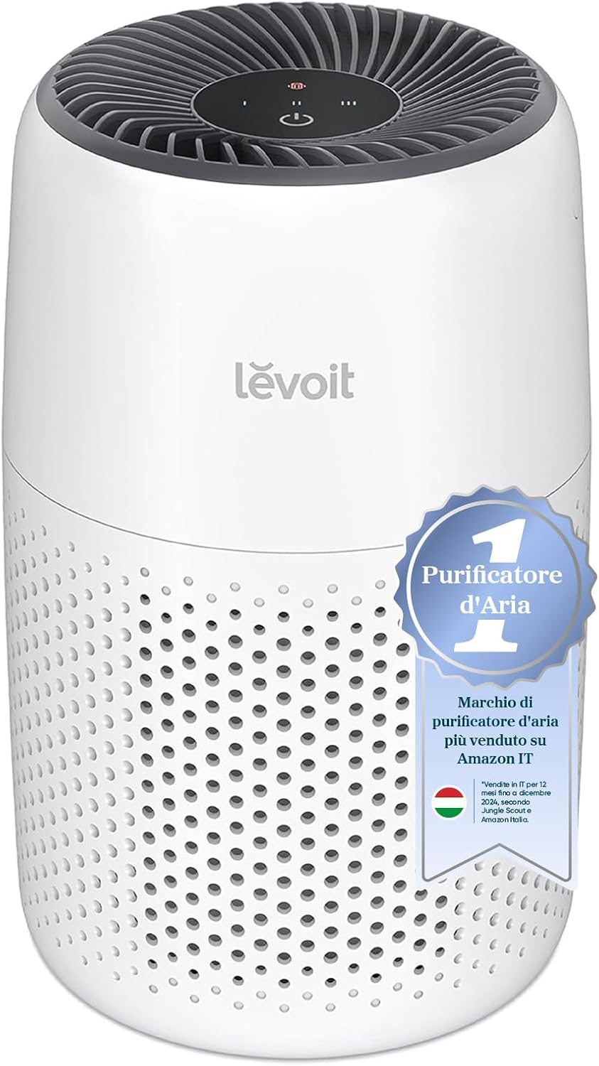 LEVOIT Purificatore d'Aria con Filtro HEPA, 7 Watt, Risparmio Energetico, 3 Velocità Contro Muffe, Polvere, Peli di Animali Fino a 0,3 μm Allergie, in Camera da Letto, 25 dB, Bianco