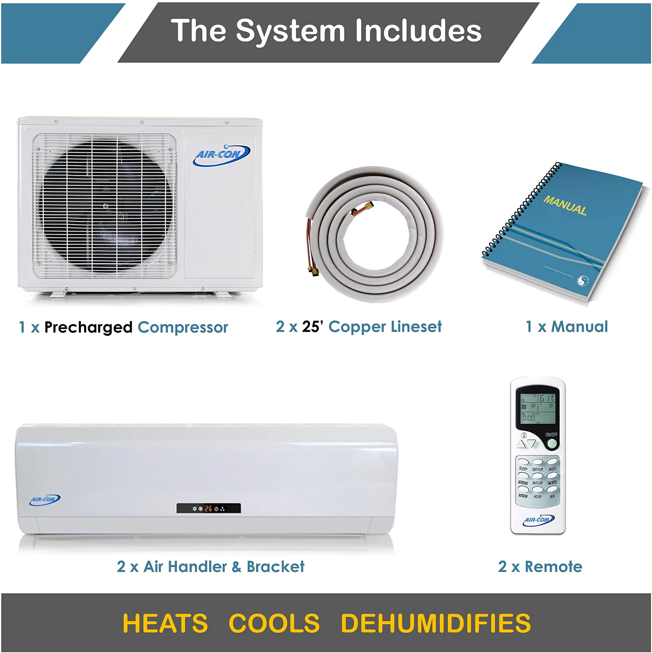 2 Zone Mini Split 9000 12000 Ductless Air Conditioner Pre-Charged Dual Zone 21 Seer Mini Split Includes