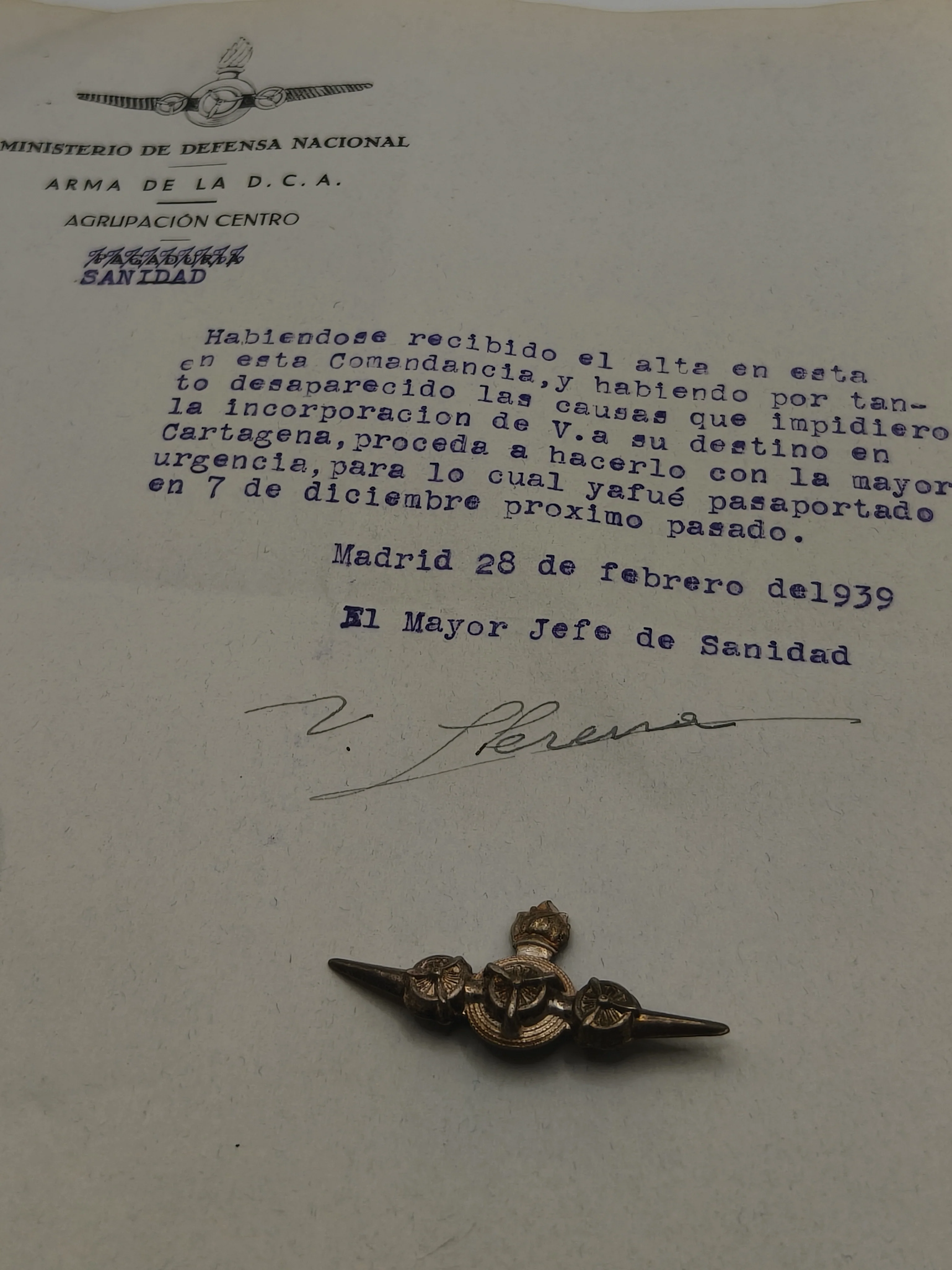 Insignia documento aviaci��n D.C.A. II Rep��blica.