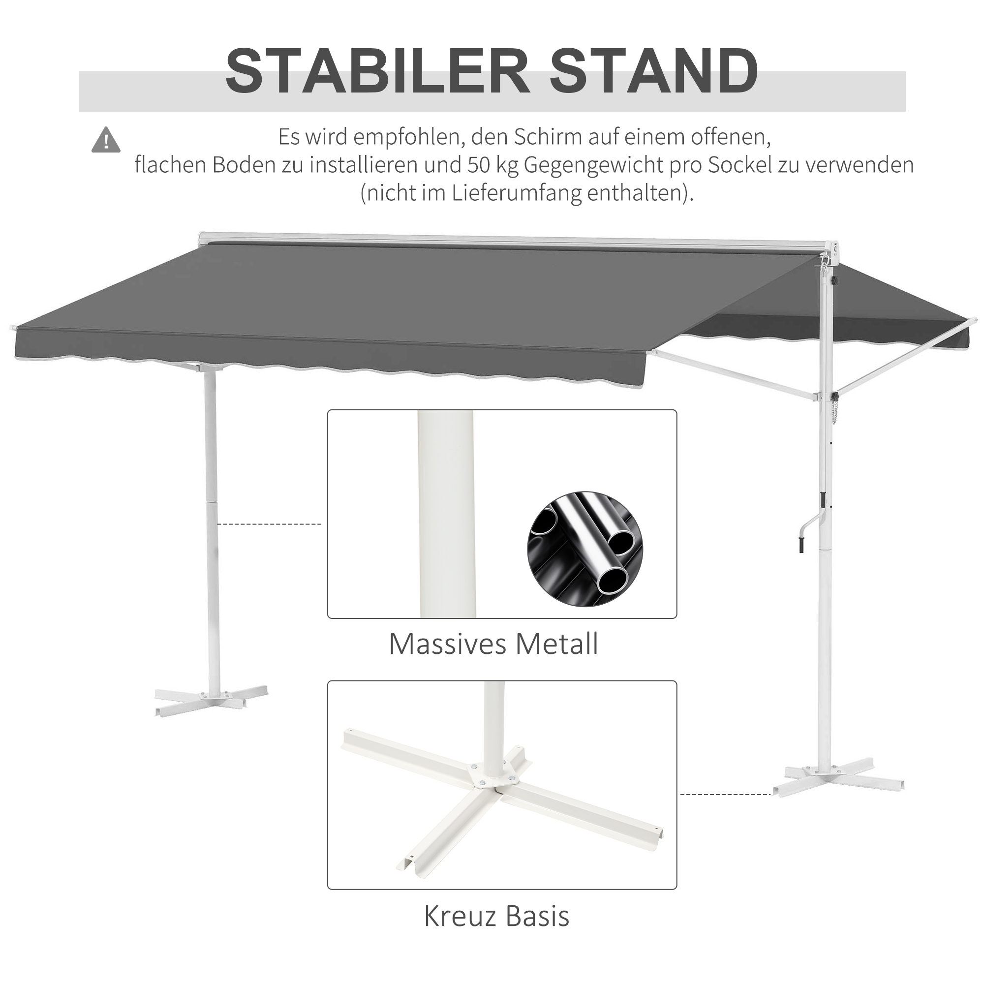 Outsunny Staande luifel met knikarm tuinluifel luifel zwengel grijs 3,95 x 2,94 m