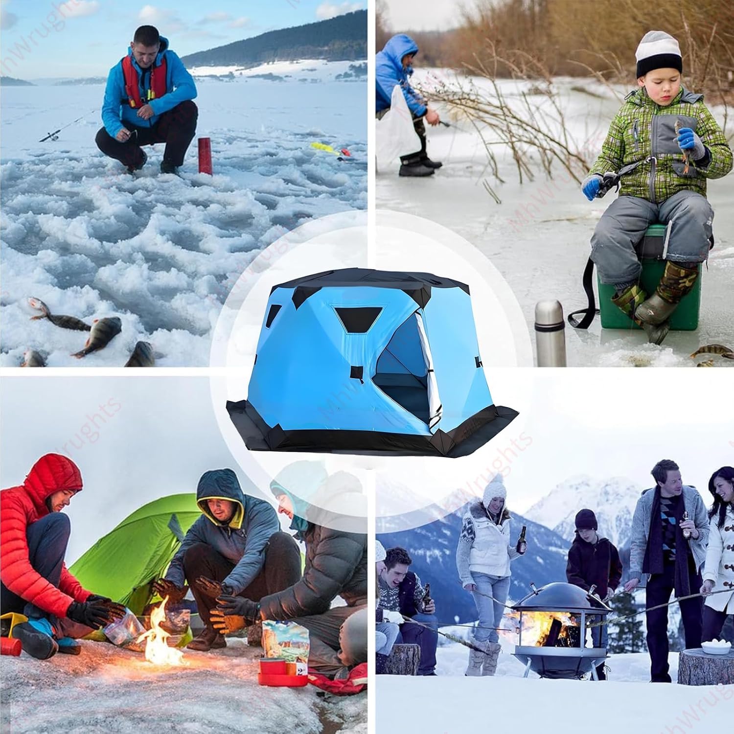 Eisangeln Schlitten Unterstand mit Herd Jack - Wasserdicht Ice Shanty für Allwetter-Camping, einfach aufzubauen, inklusive Kaminofen