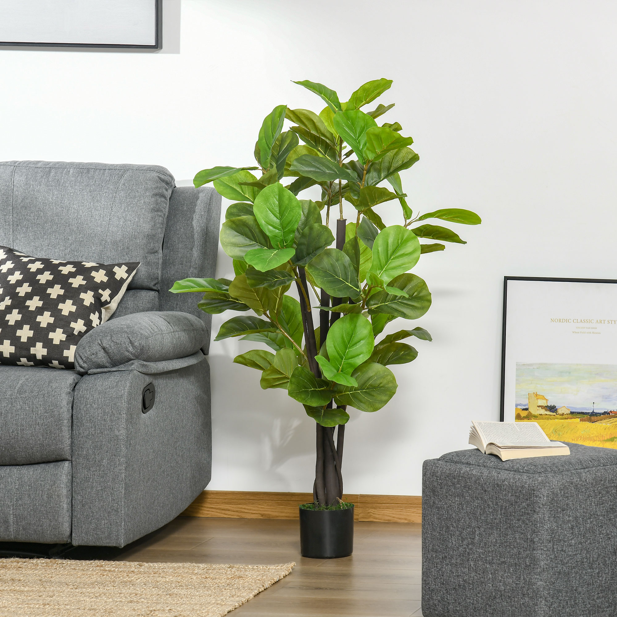HOMCOM Künstlicher Ficus für Innen- und Außenbereich, Realistische künstliche Pflanze mit 78 Blättern, 130cm
