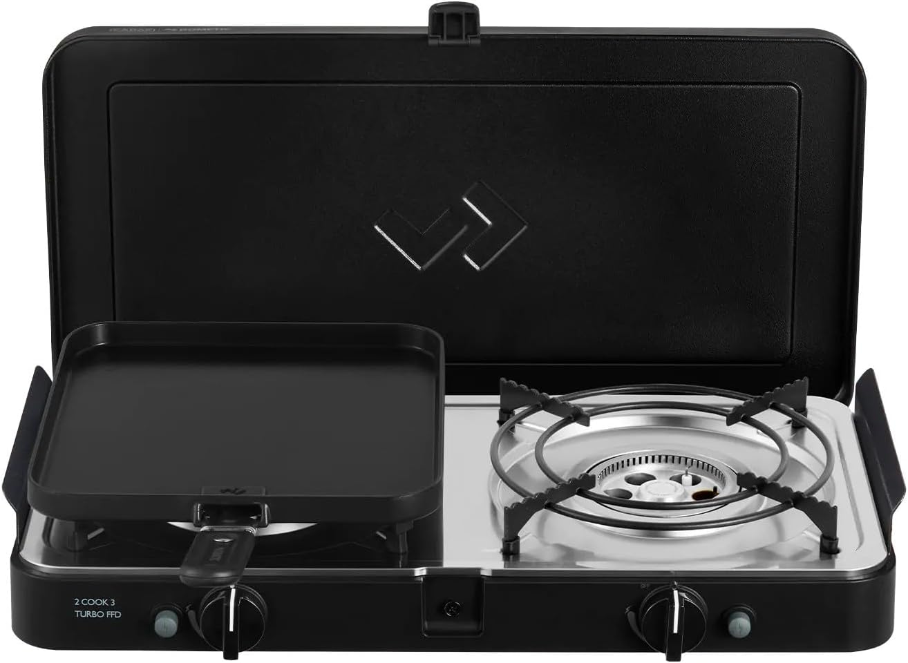CADAC - 2 Cook 3 Turbo Deluxe und Universelle Grillkuppel - Gas Tischgrill mit 2 Brennern und Aluminium Grilldeckel - Outdoor Campinggrill Set mit Piezo-Zündung und Flammenausfallsicherung - 50mBar