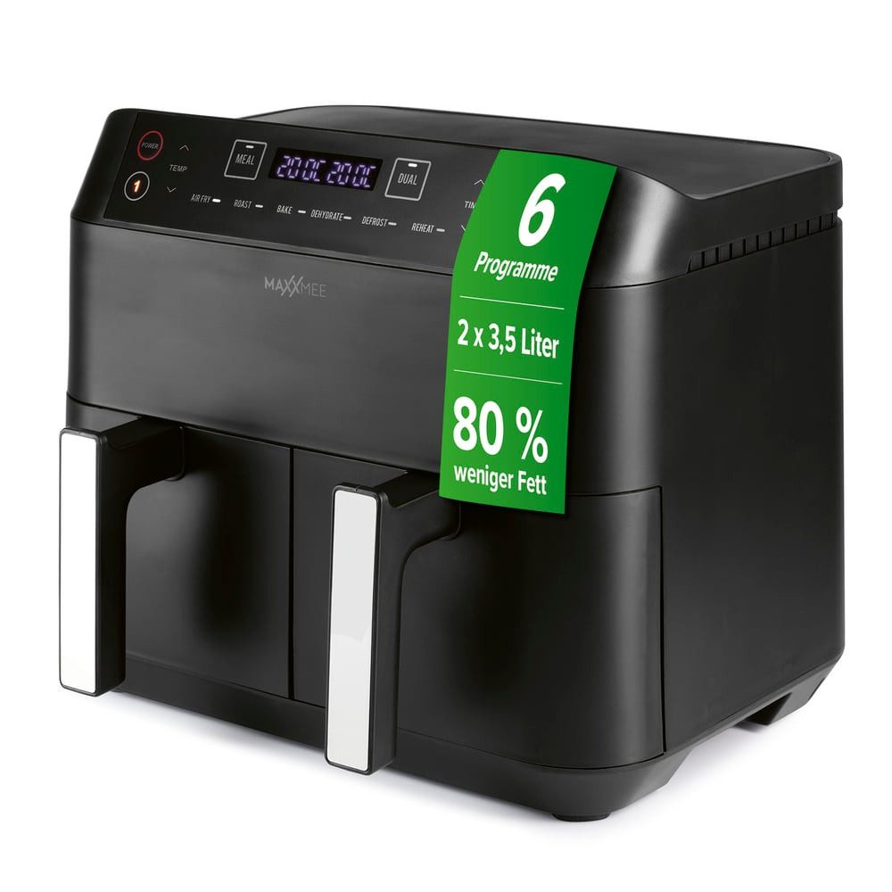 Heißluftfritteuse Doppelkorb 7,6 Liter, Digitale Doppel Heiß-Luftfritteuse