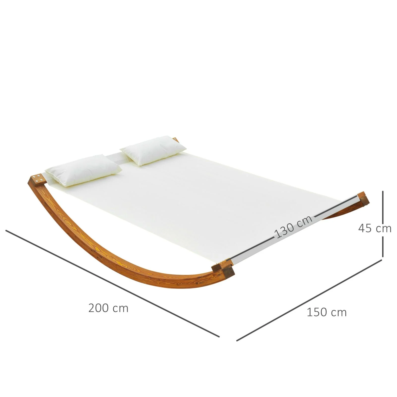 Easycomfort Amaca da Giardino con Struttura in Legno, Lettino in Cotone per 2 Persone con Cuscini, 207x150x40cm Bianco