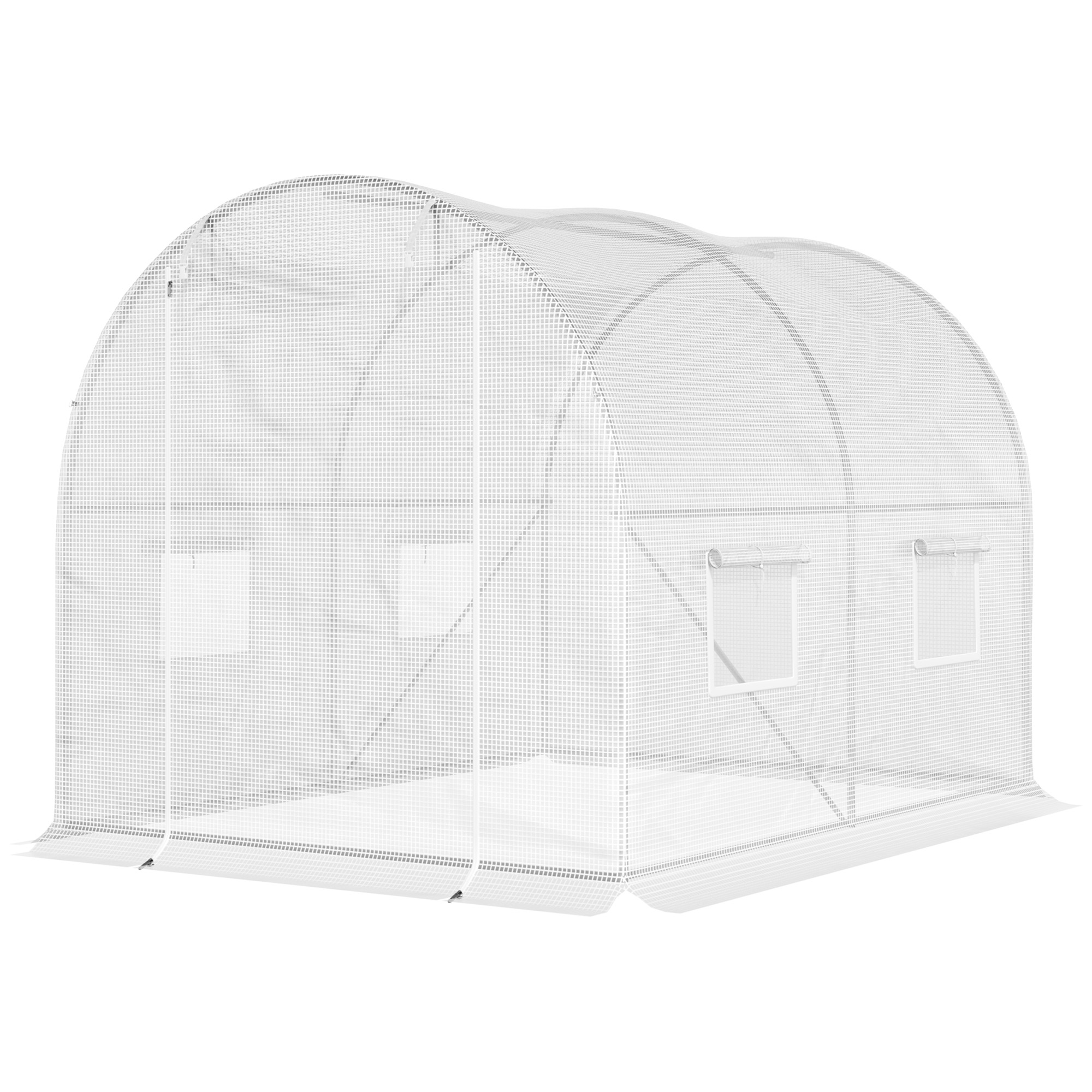 Outsunny Gartenfolientunnel 6 m² 3L x 2B x 1,9H m Verstärktes galvanisiertes Stahlrohr mit 2,4 cm Durchmesser + HDPE-Fenster Tür Weiß
