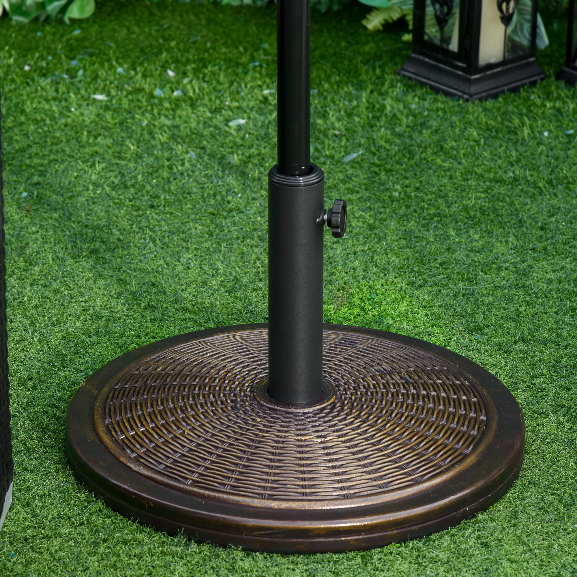 Outsunny Runder Sonnenschirmständer mit Basis aus HDPE Kunstharz Rattanoptik Ø 48 x 34 cm, Nettogewicht 14 kg in Schwarz Bronze