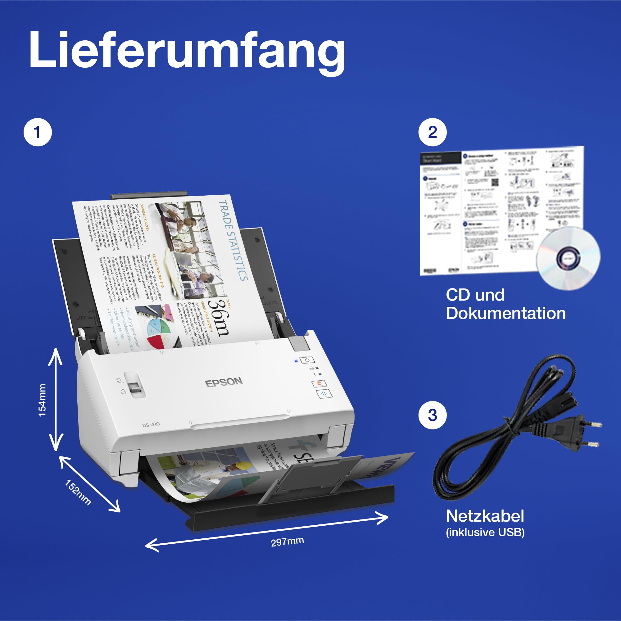 Kompakter A4-Dokumentenscanner mit 50-Blatt-Dokumenteneinzug, 26 Seiten/Min. und USB-Anschluss