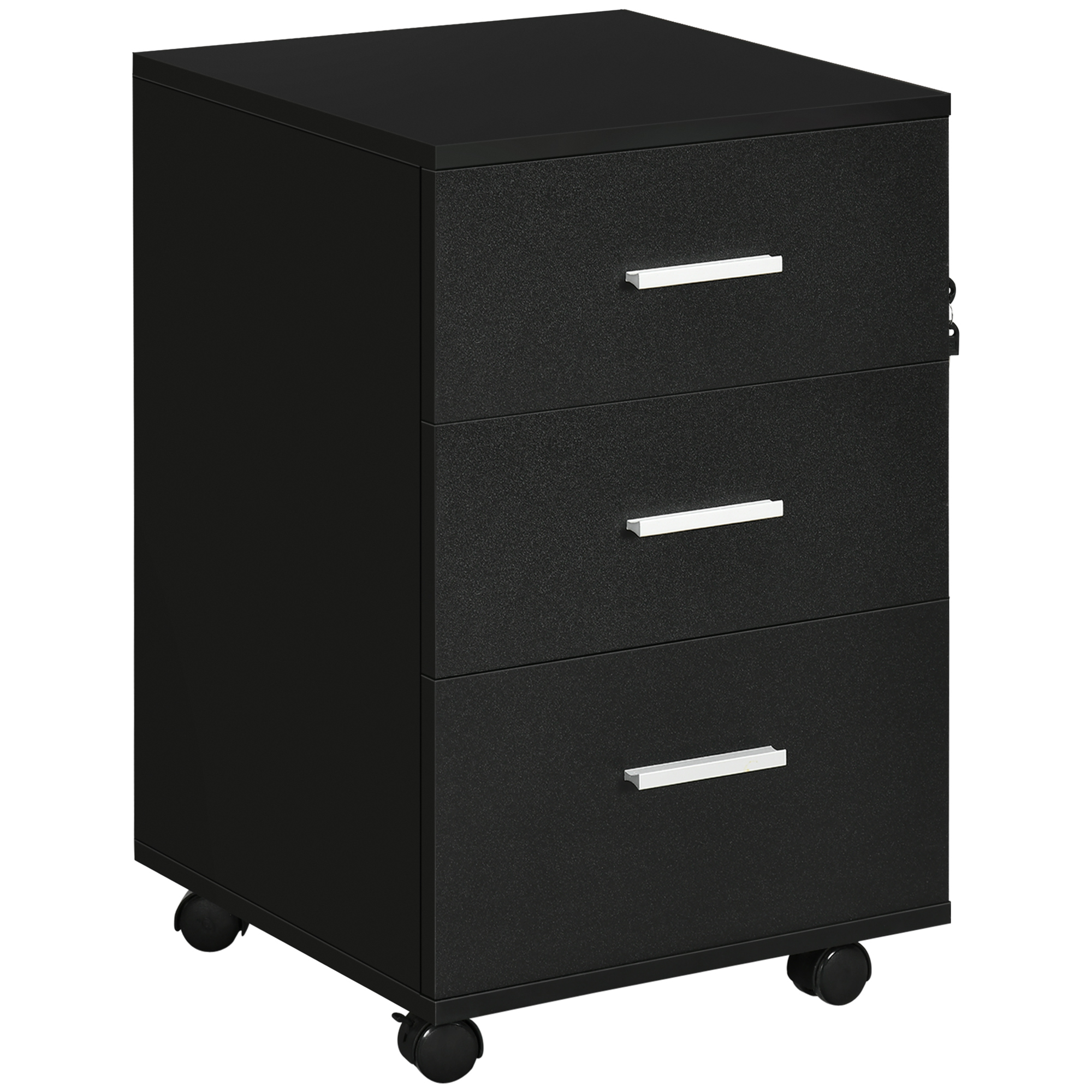 Vinsetto Büroschrank Büroaufbewahrung auf Rollen 3 abschließbare Schubladen 40 x 40 x 61,5 cm Schwarz