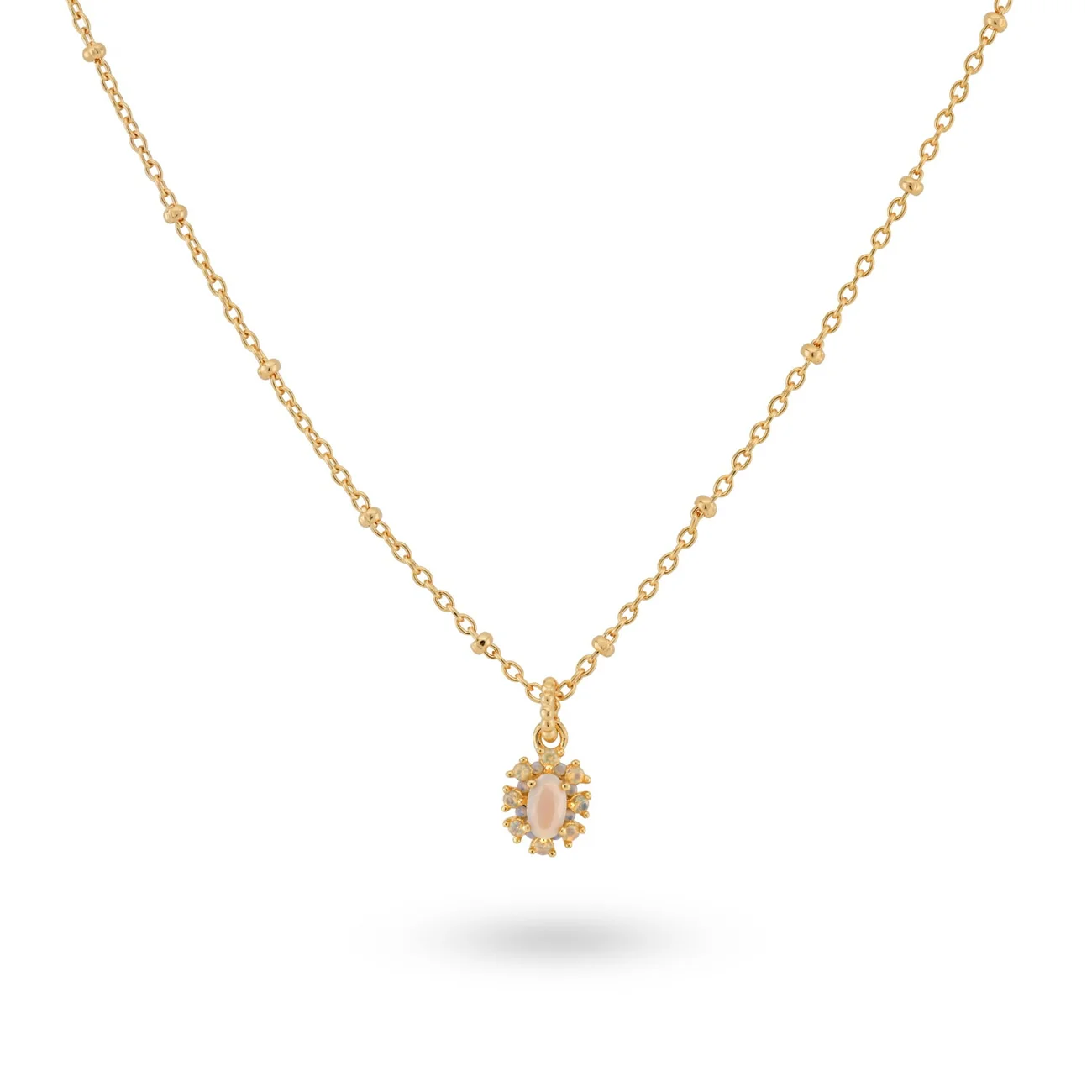 Collana 24Kae in argento dorato giallo ciondolo a fiore pietra bianca 32436Y