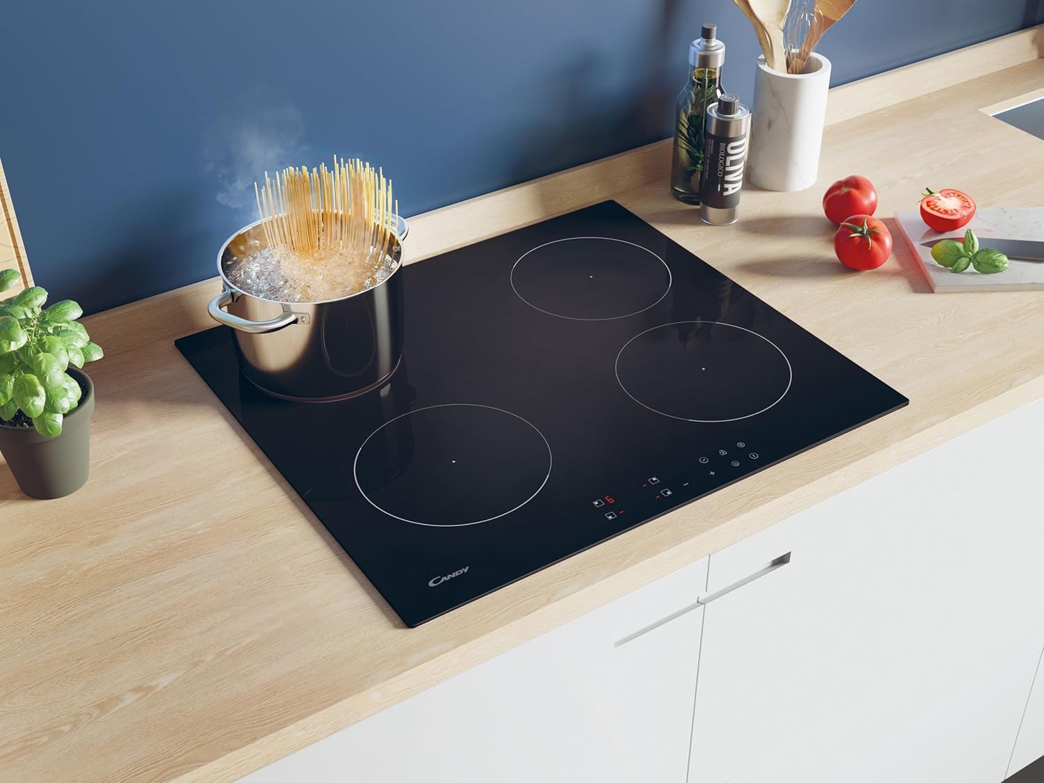 Candy Moderna CETPS64MCWIFITT Piano Cottura a Induzione, 4 Fuochi, Comandi Touch, Connesso, Vetroceramica, 59x52x6 cm, Nero