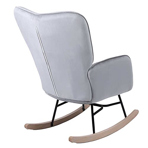 BAKAJI Poltrona Sedia a Dondolo Relax Slitta Rivestimento in Tessuto Struttura Legno Imbottita Piedi in Metallo Base Dondonlante Legno Dimensione 90 x 70 x 95 cm Design Moderno Scandinavo (Grigio) : Casa e cucina