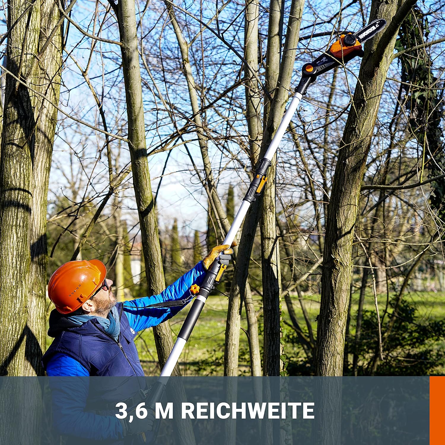 WORX WG252E.9 Akku Teleskop Heckenschere - 45cm Schnittbreite - 10-Fach Verstellbarer Teleskopstiel bis 3,20 Meter Hhe - PowerShare kompatibel - Ohne Akku & Ladegert
