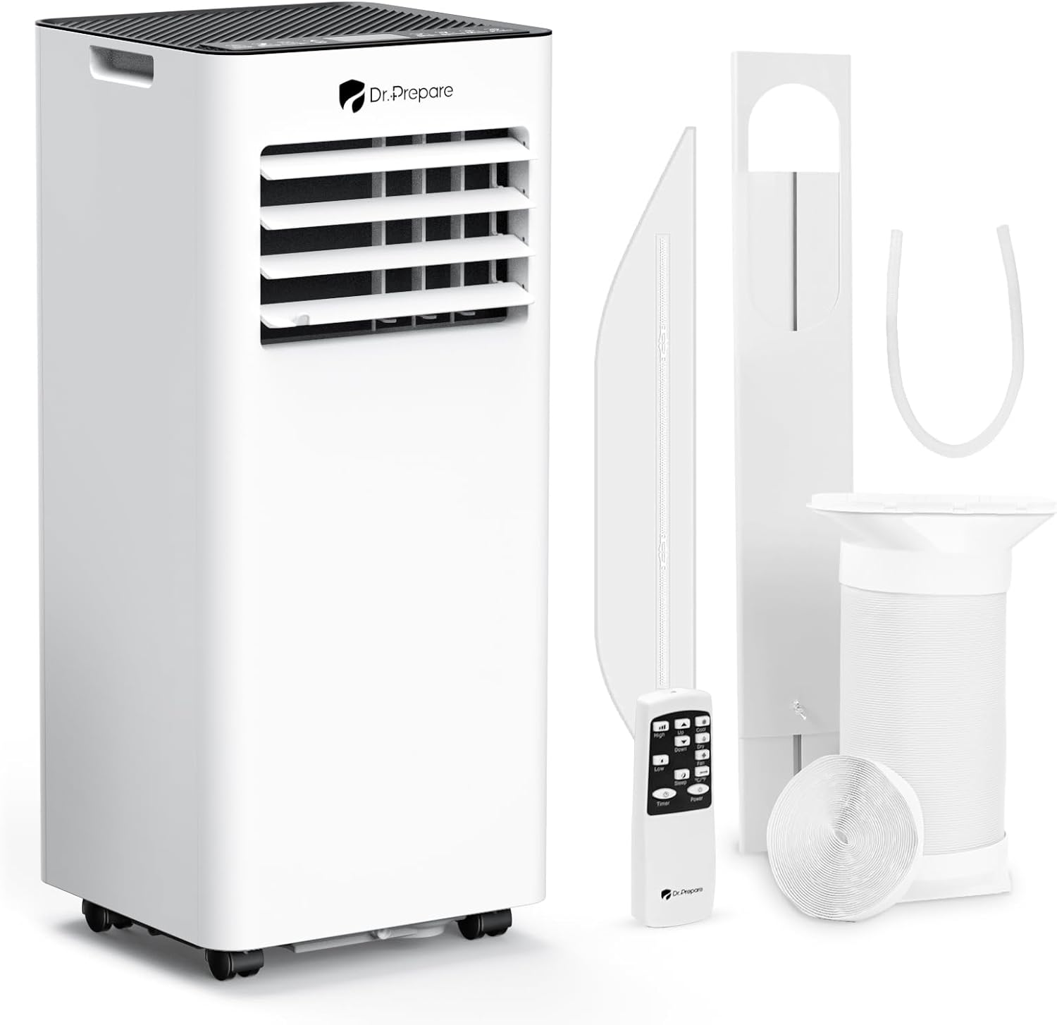 Dr.Prepare Portable Air Conditioner 7000 BTU 4-in-1 20 m2, Cooling Dehumidification Fan and Sleep Mode Touch/Remote Control, 24H Timer, 2 Types of Accessories Installations