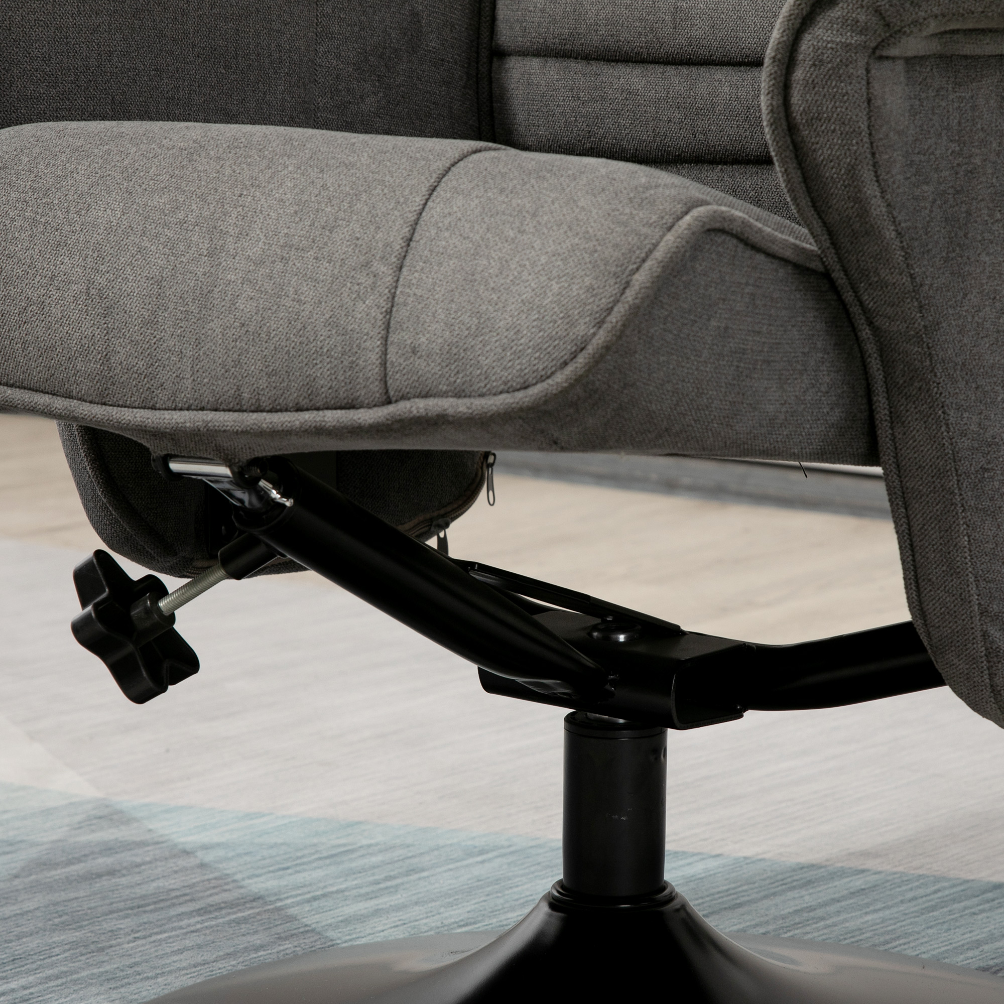 Relaxfauteuil met Voetenbankje, Verstelbare Rugleuning, 69 cm x 71 cm x 104 cm, Donkergrijs + Zwart