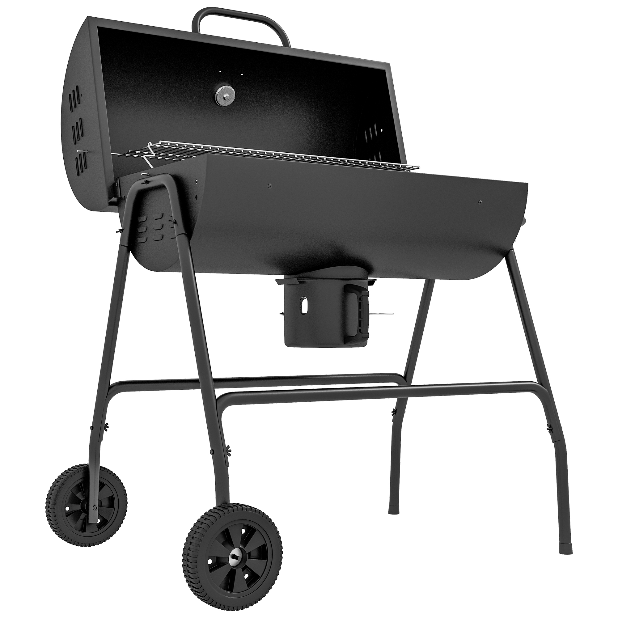 Outsunny Holzkohlegrill aus Metall BBQ Smoker mit Deckel Thermometer Räder Grillwagen 95x71,5x102 cm Schwarz