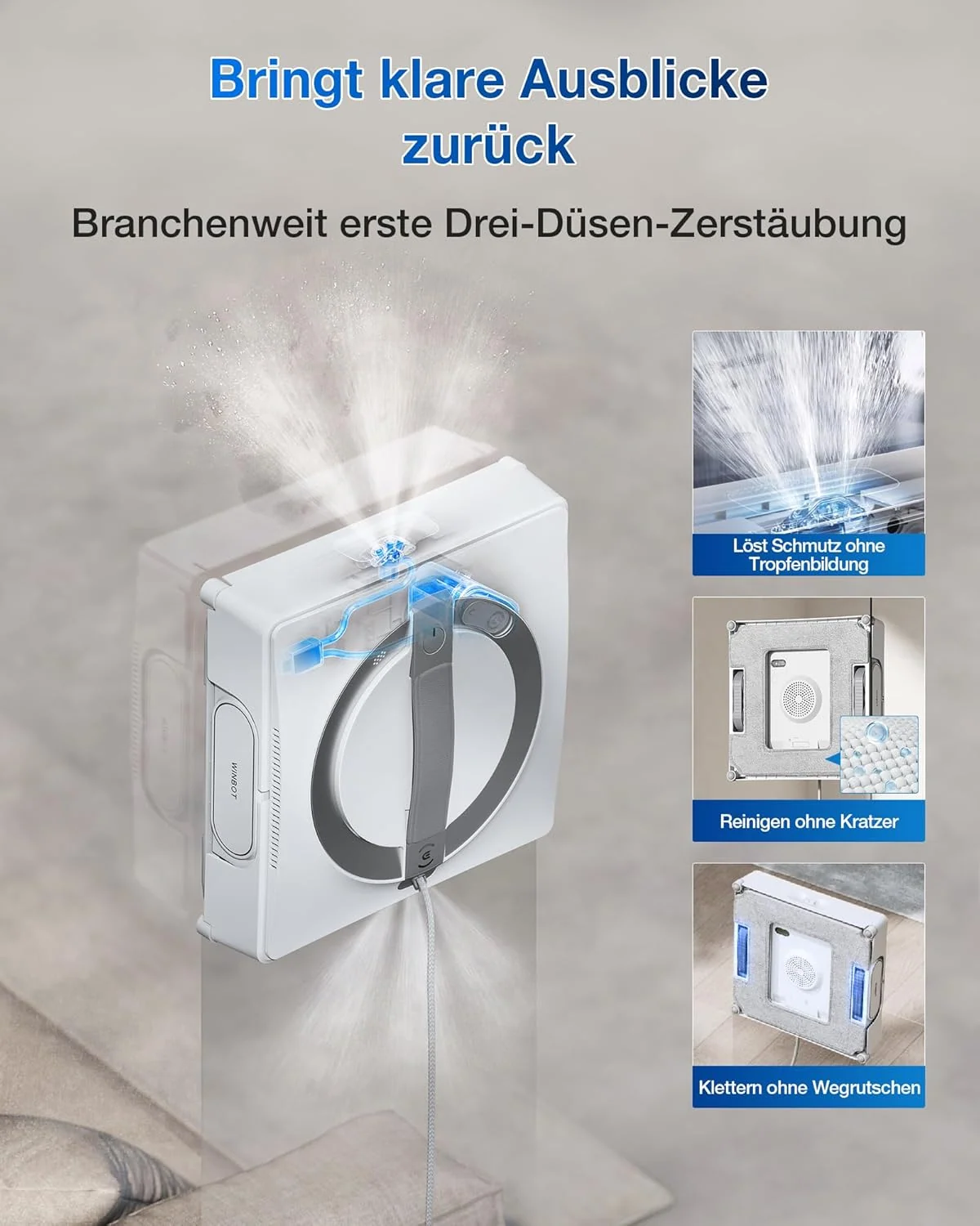 ECOVACS WINBOT W2 PRO Omni Fensterputzroboter mit 6-in-1 Multifunktionsstation, Aufladen im Betrieb, 3-Düsen-Sprühkopf, 12-Stufen-Schutz, Win-SLAM 4.0 Pfadplanung, Weiß