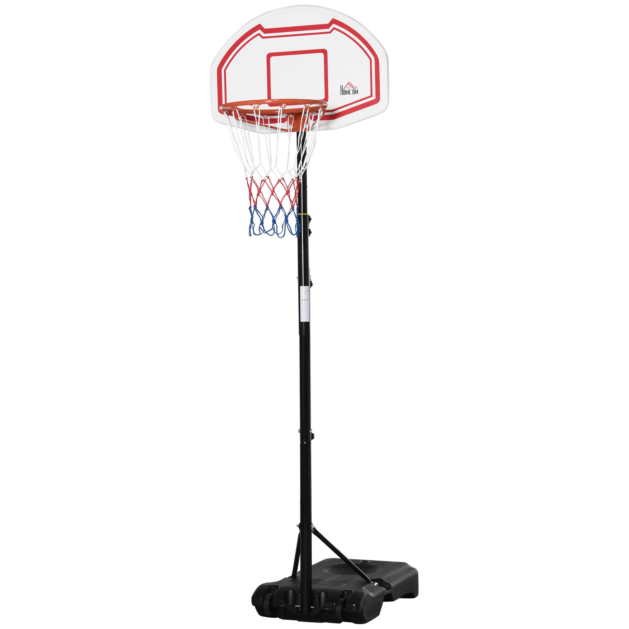 HOMCOM Outdoor-Basketballkorb mit Ständer und Standfuß zum Beschweren auf Rollen Höhenverstellbar 2,1-2,6 m (Basketballkorb) - Schwarz Weiß und Rot