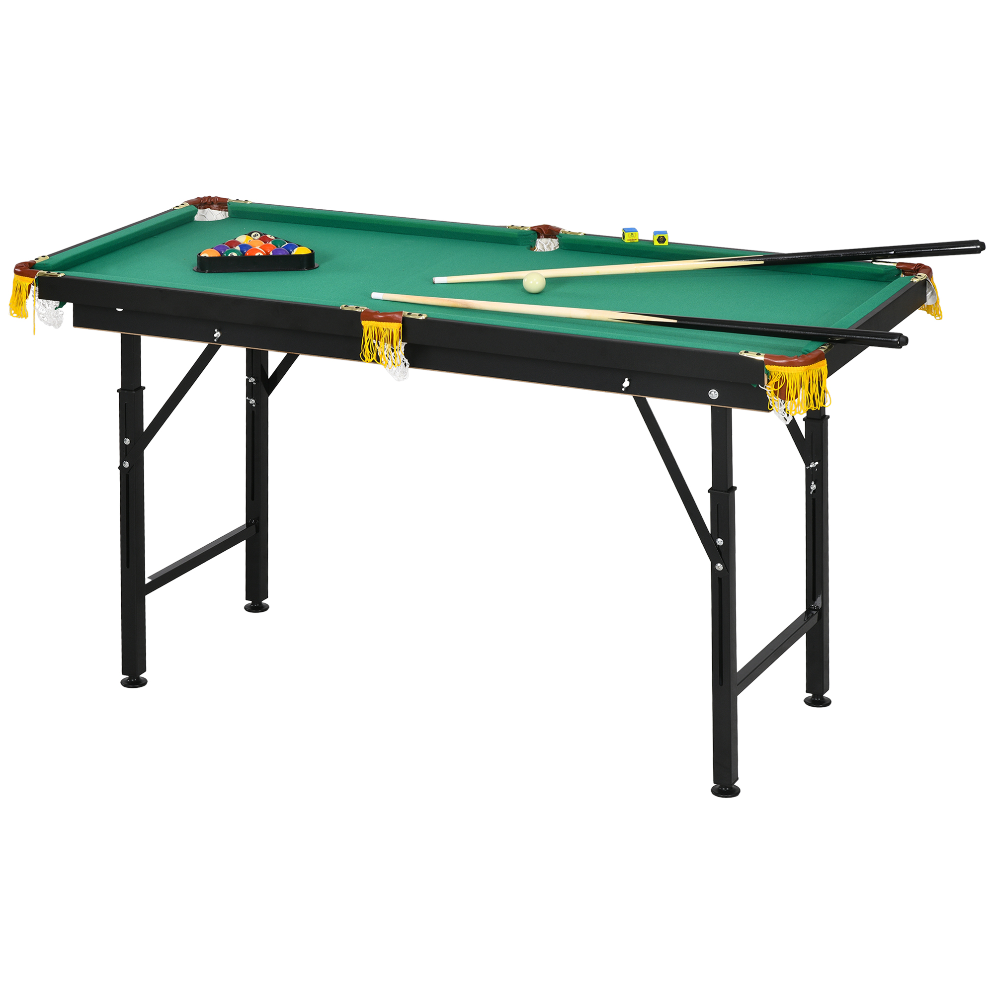 SPORTNOW Billardtisch, klappbar, höhenverstellbar, inkl. Dreieck/2 Queues/16 Kugeln, Grün
