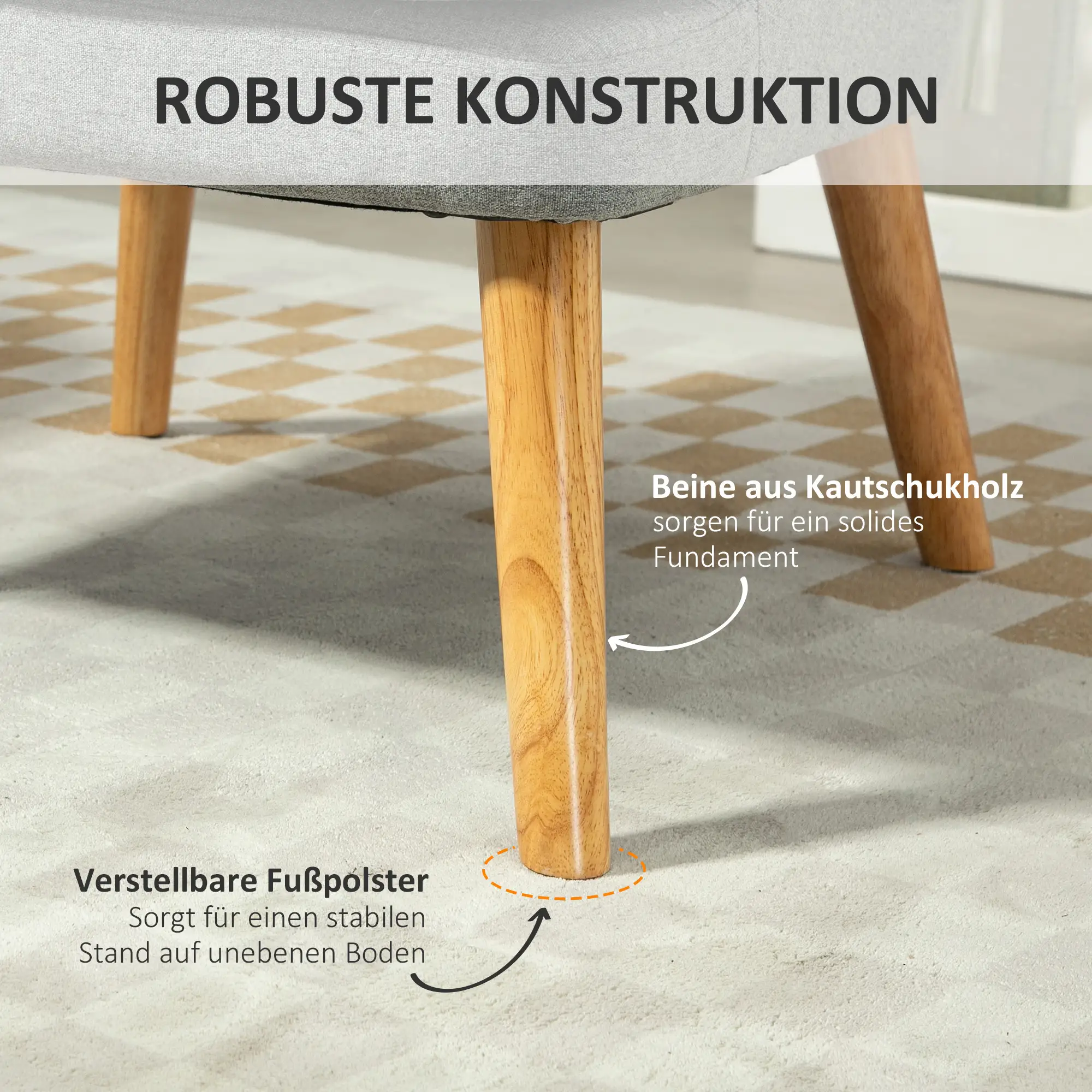 HOMCOM Polsterstuhl skandinavisches Design Loungesessel hellgrau