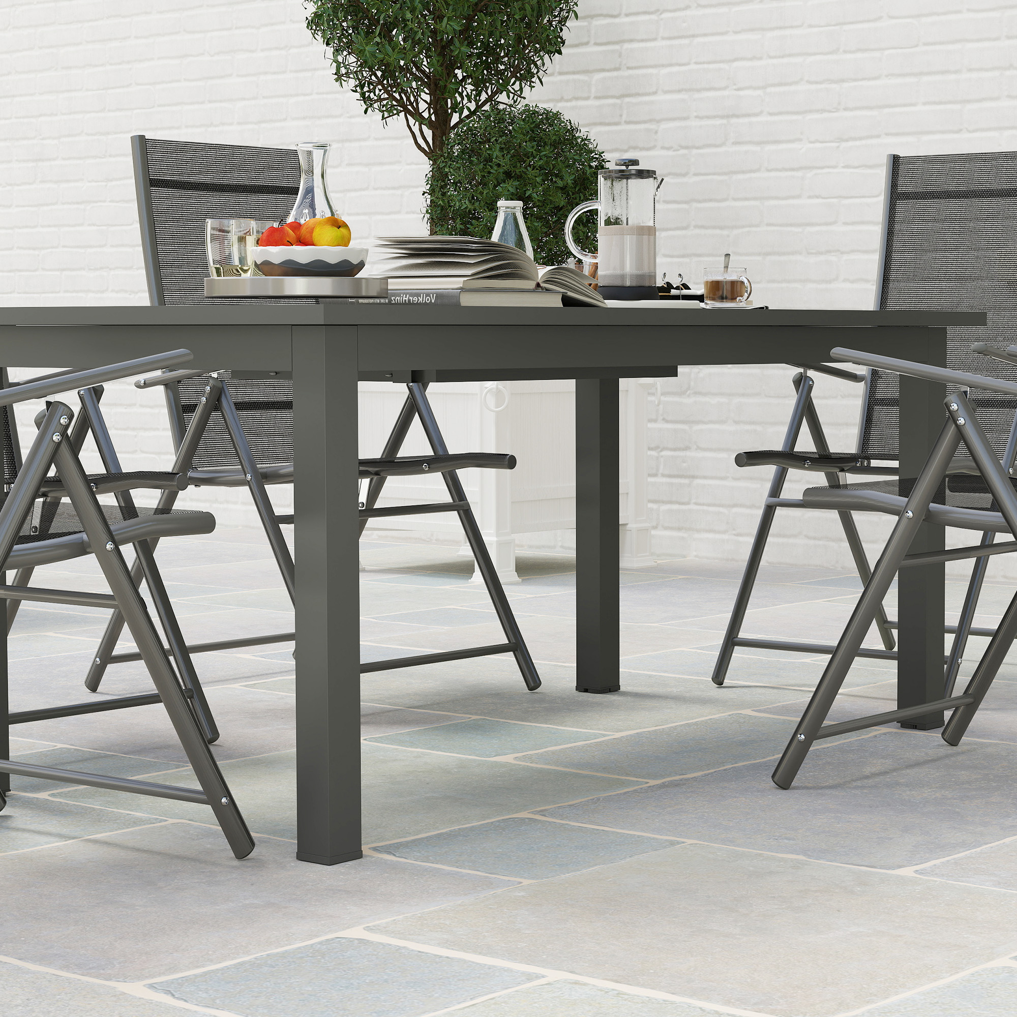 Outsunny Uitschuifbare Tuintafel Aluminium 160/220x90 cm Weerbestendig, Antislip Buffettafel Grijs
