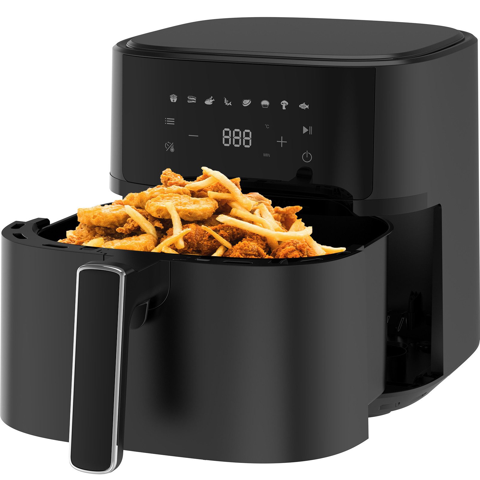 Heißluftfritteuse 6.5l, 8 Kochprogramme, 80 - 200 °C, Antihaft & Spülmaschinenfest, Touchscreen & Rezeptbuch, Schwarz